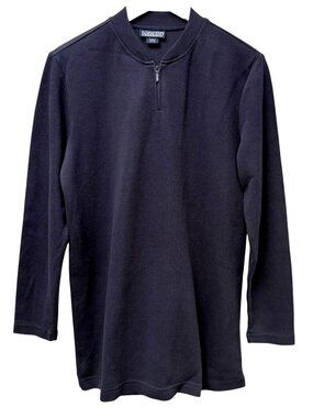 LANDS END Womens Top Medium Navy Blue 1/4 Zip Cotton Rib Knit Pullover Casual